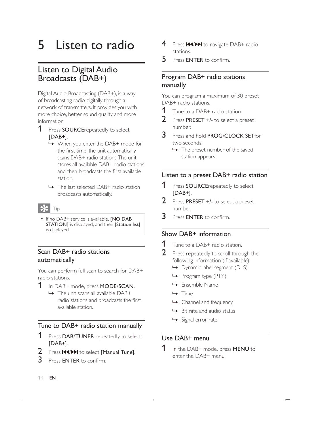 Philips DCB293 user manual Listen to radio 