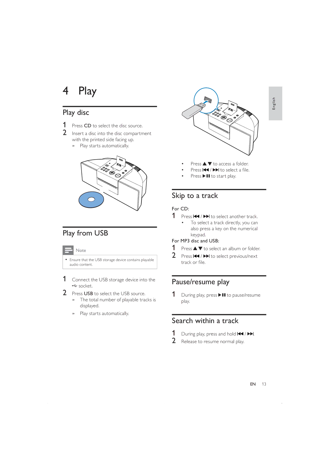 Philips DCB352 user manual Play 