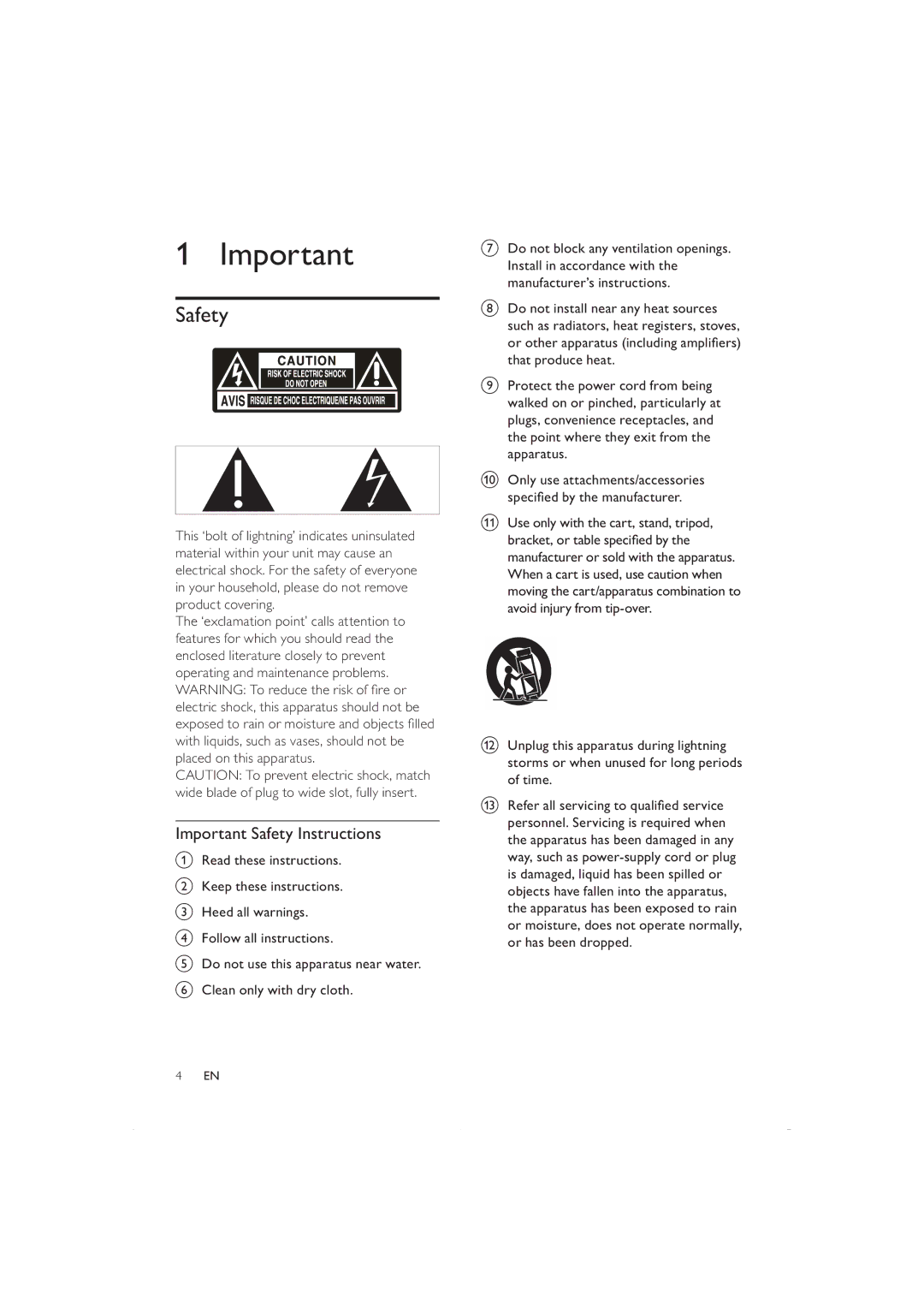 Philips DCB352 user manual Important Safety Instructions 