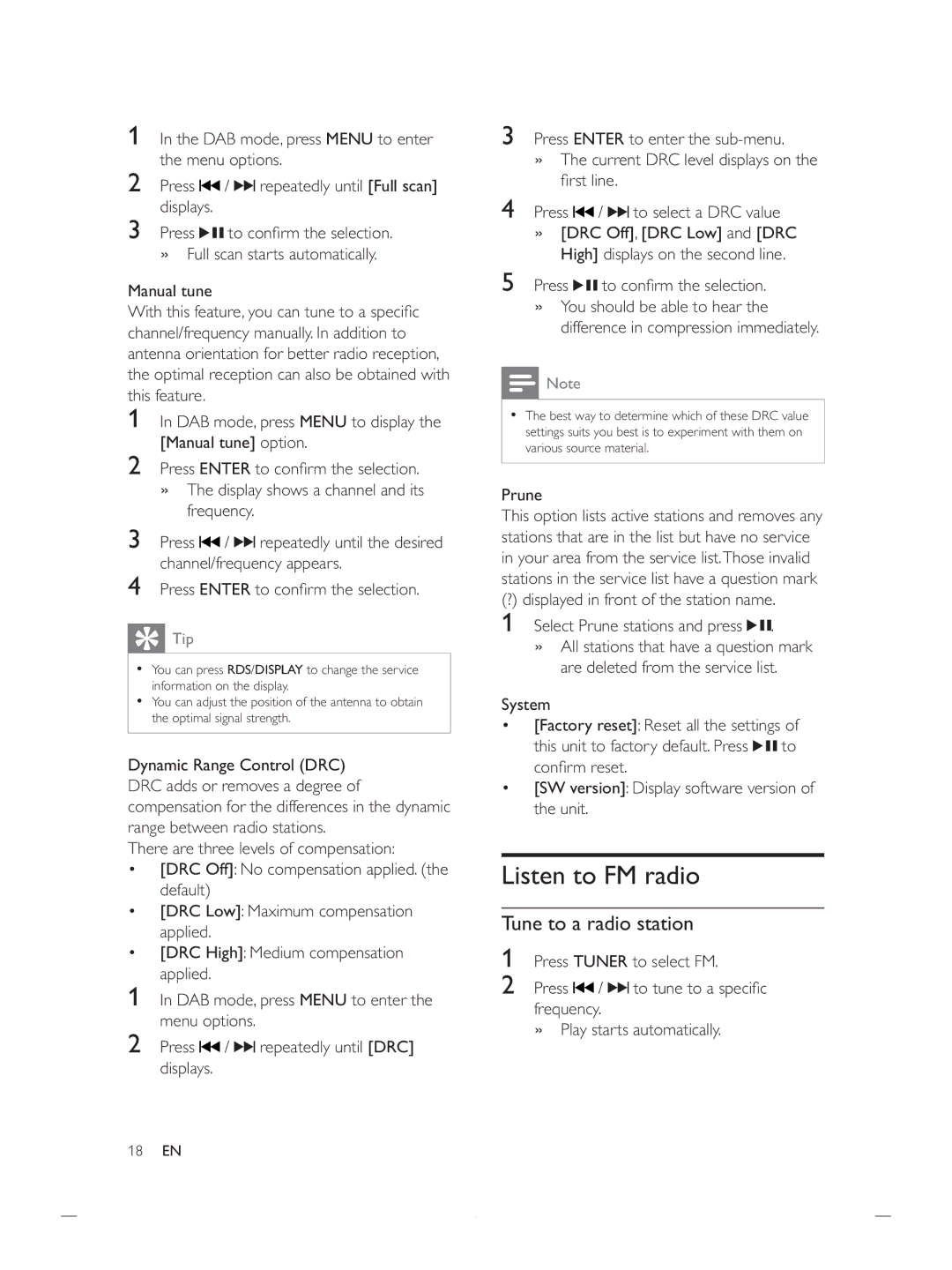 Philips DCB852 user manual Listen to FM radio, Tune to a radio station 