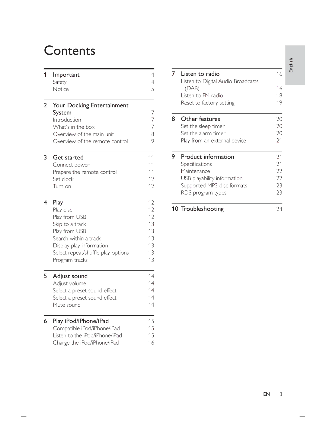 Philips DCB852 user manual Contents 