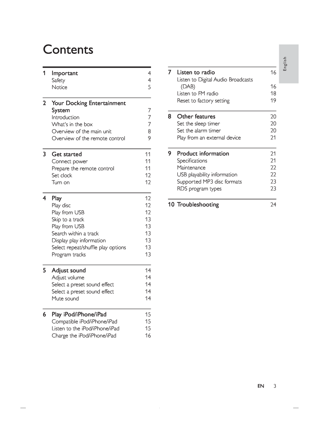 Philips DCB852 user manual Contents 