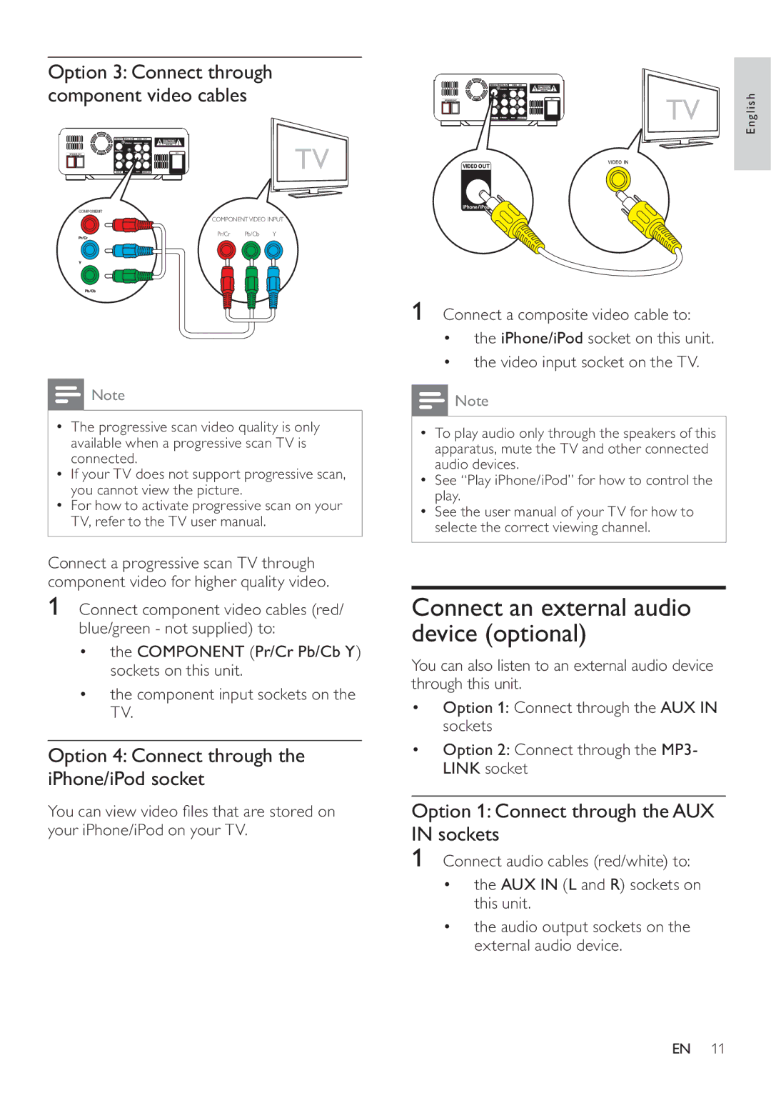 Philips DCD322/12 user manual Connect an external audio device optional, Option 4 Connect through the iPhone/iPod socket 