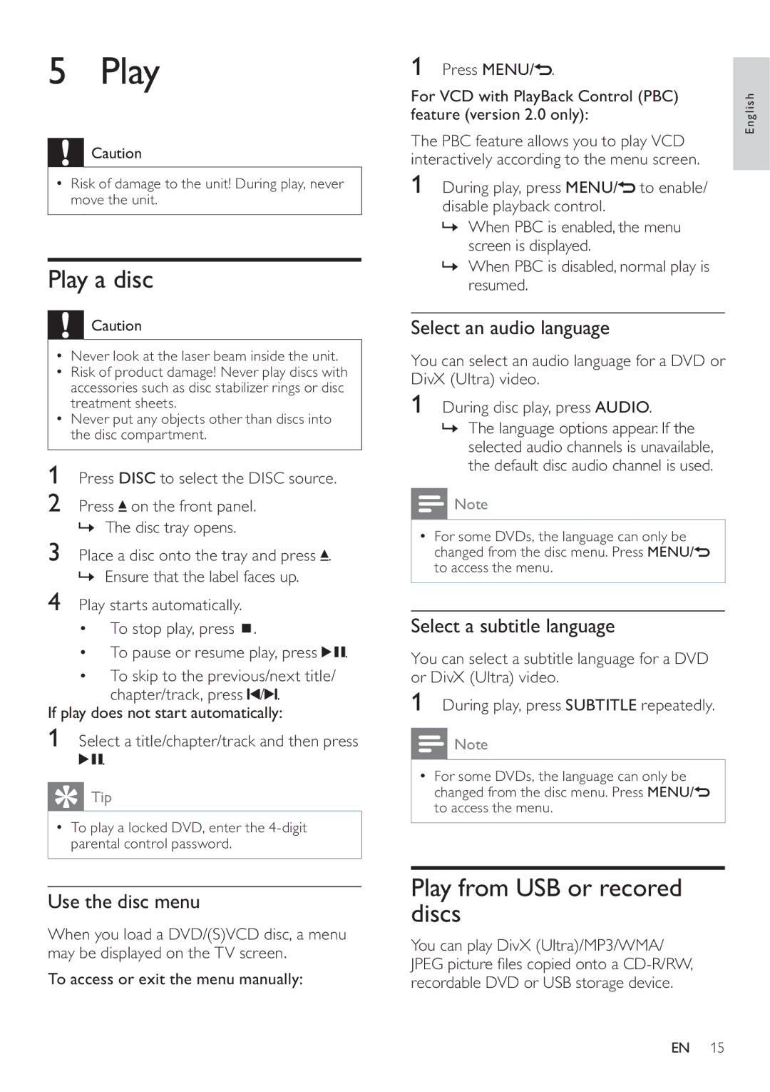 Philips DCD322/12 user manual Play a disc, Play from USB or recored discs 