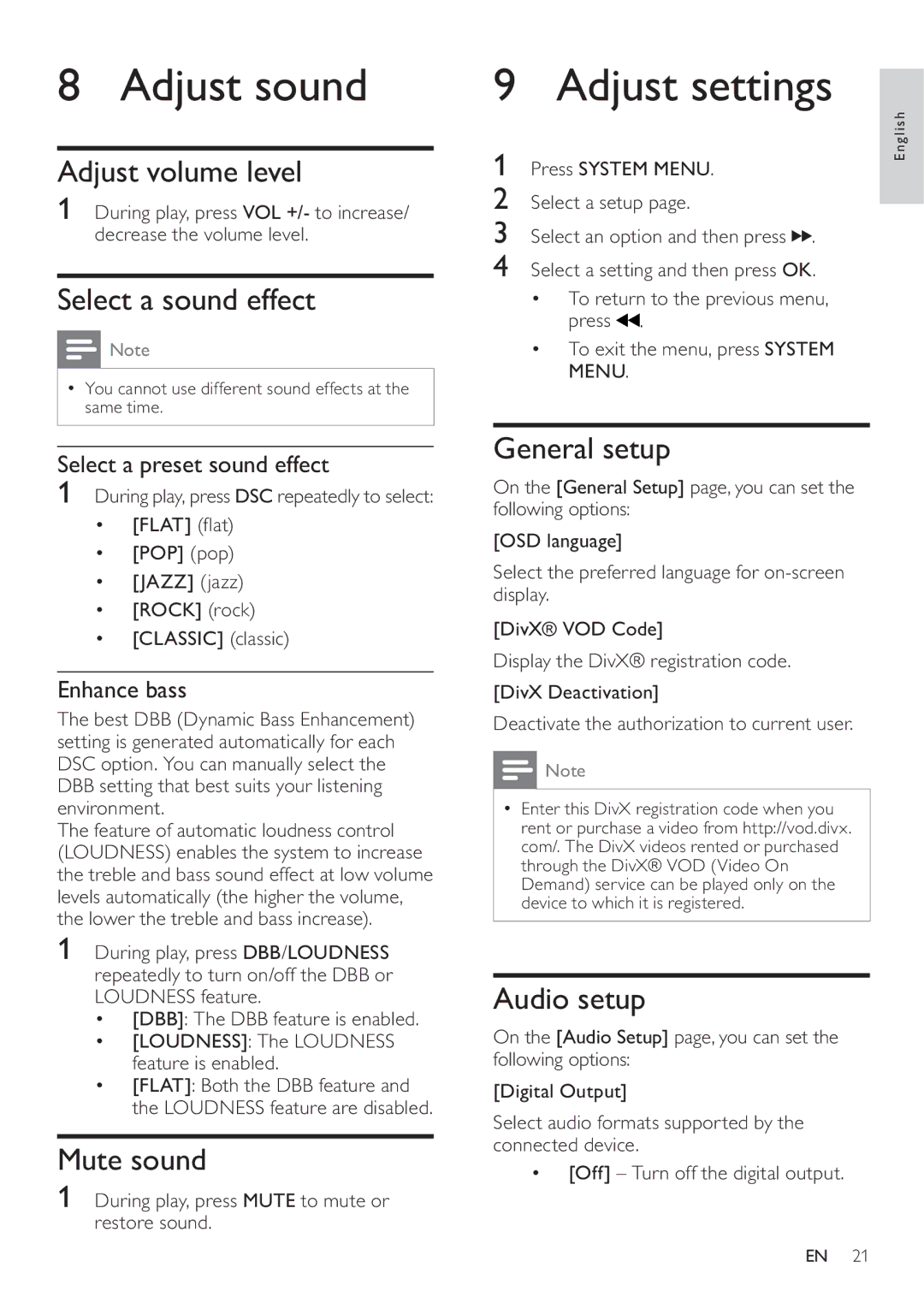 Philips DCD322/12 user manual Adjust sound, Adjust settings 