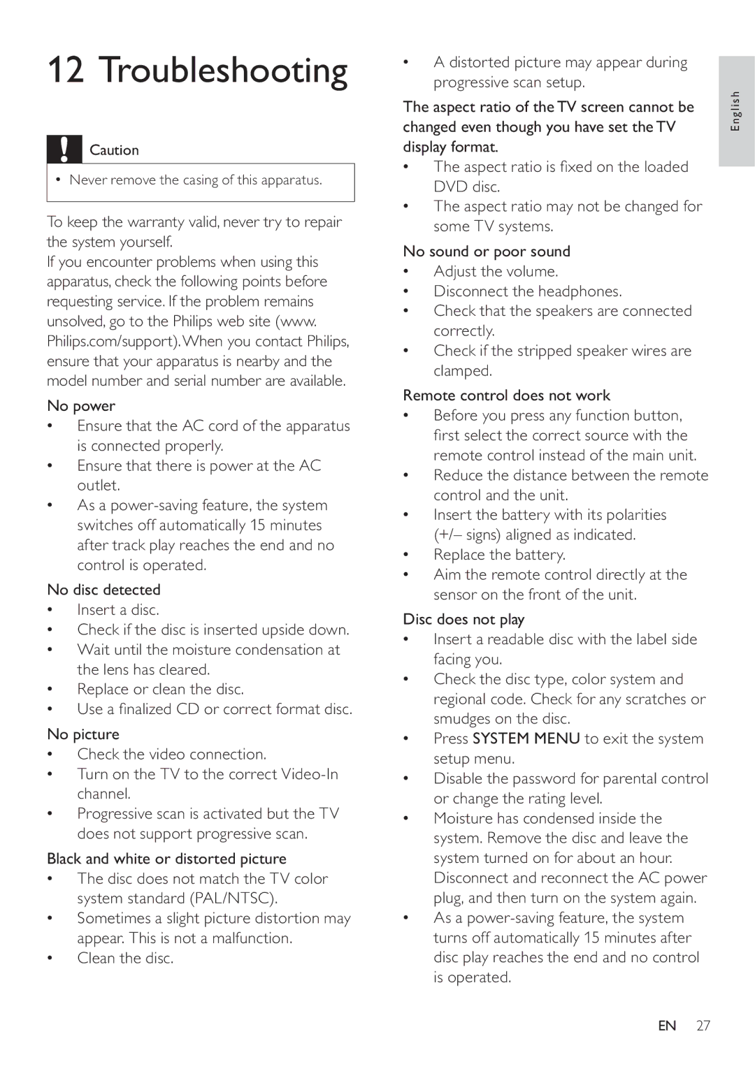 Philips DCD322/12 user manual Troubleshooting, Black and white or distorted picture 