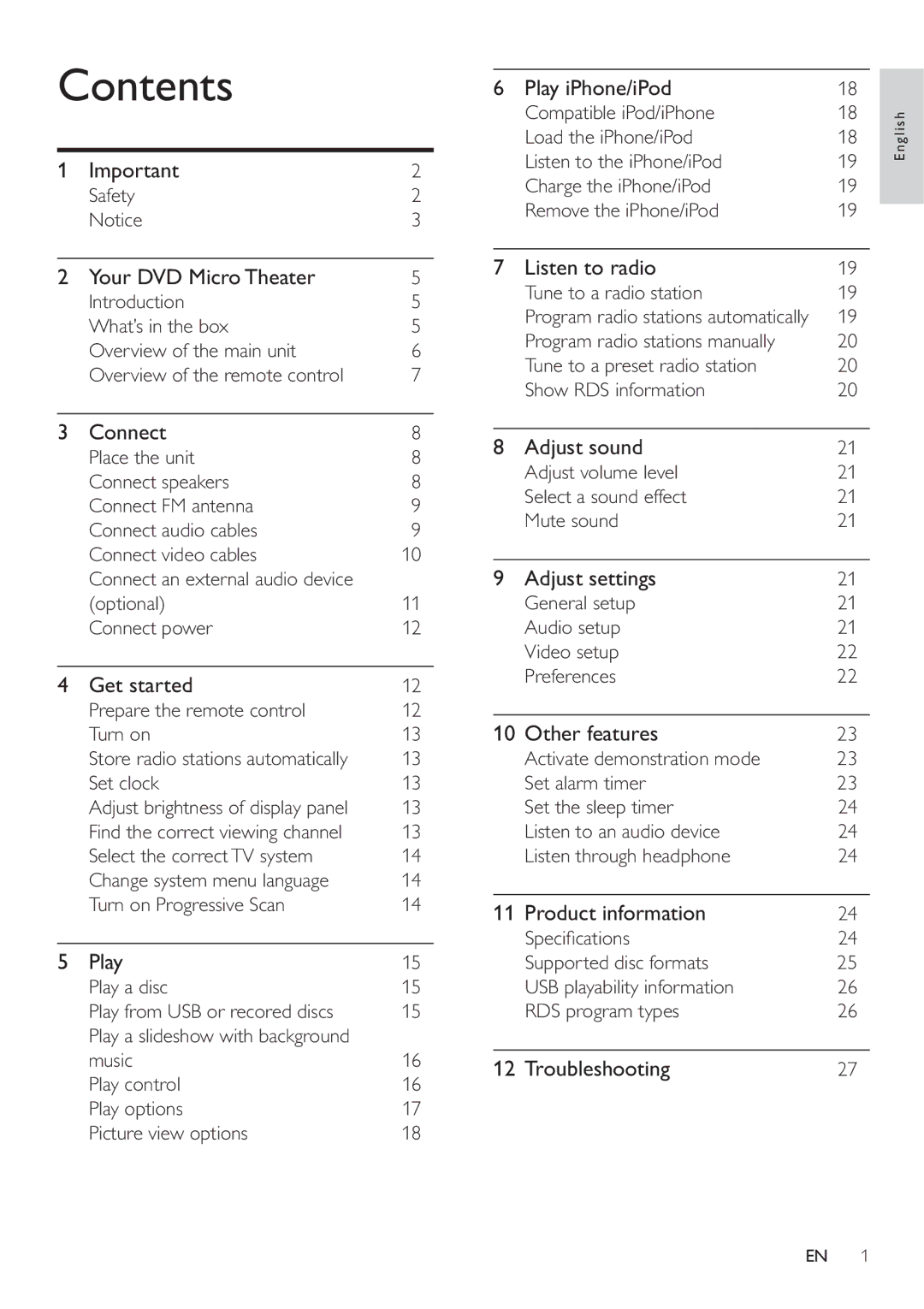 Philips DCD322/12 user manual Contents 