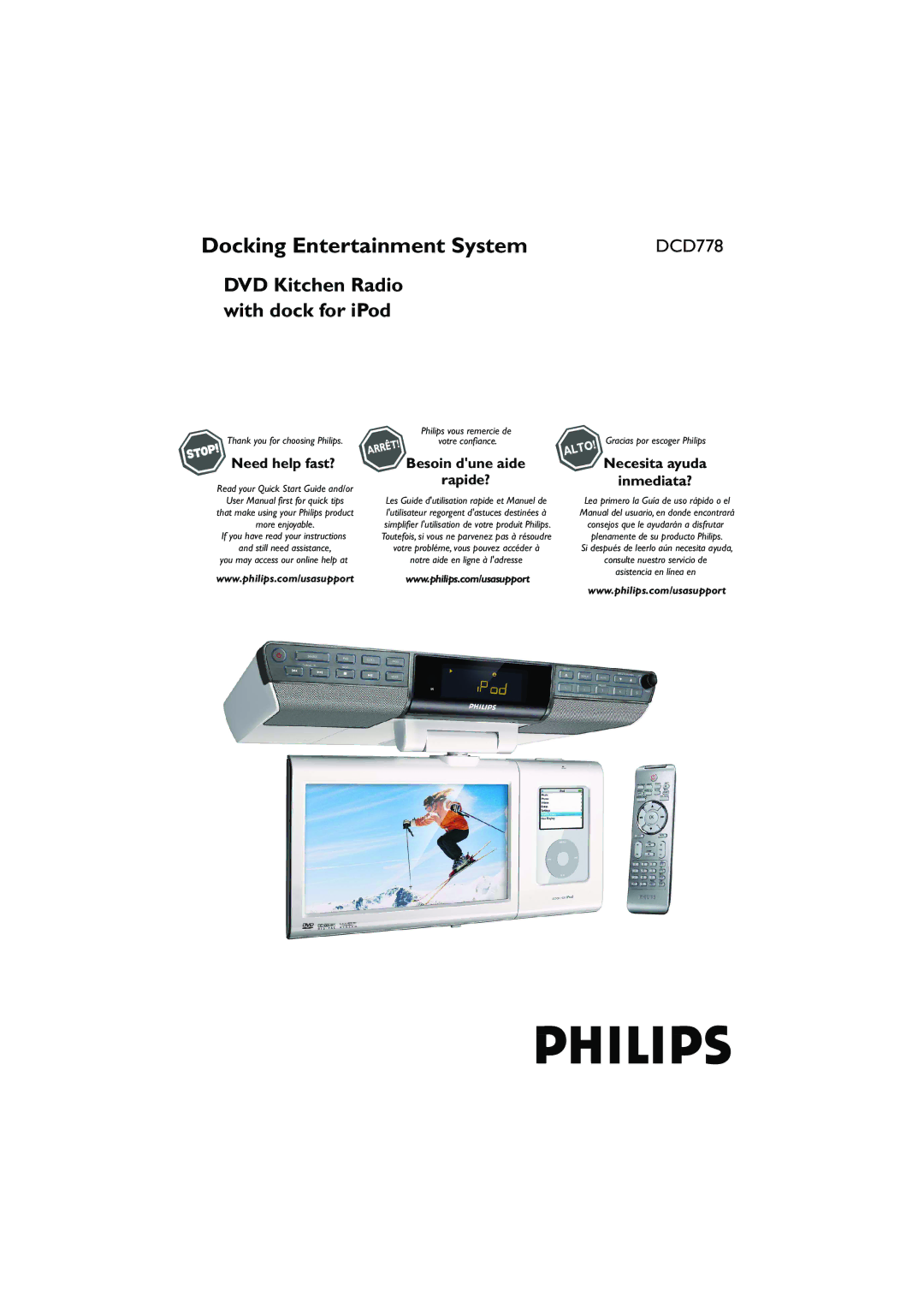 Philips DCD778 quick start Docking Entertainment System, DVD Kitchen Radio with dock for iPod 