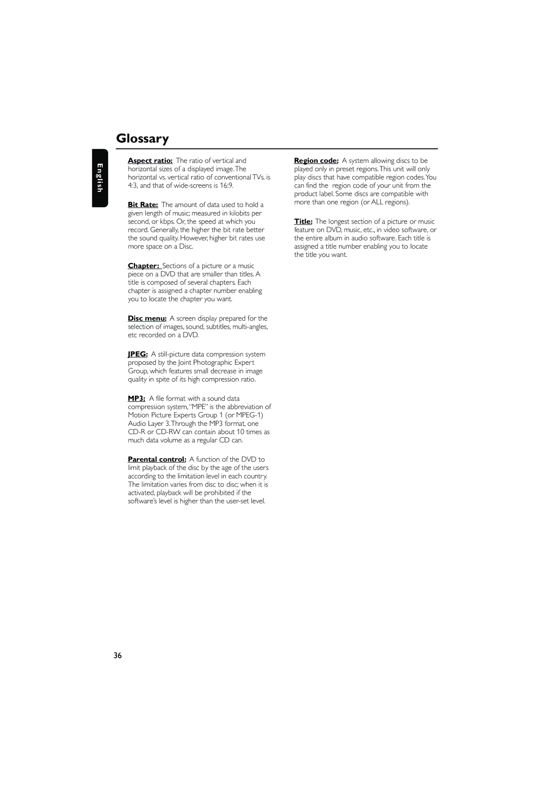 Philips DCD778 quick start Glossary 