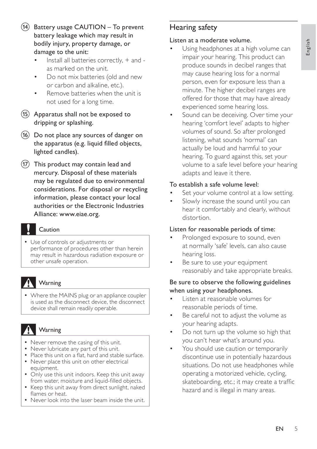 Philips DCM105 user manual Hearing safety, Listen at a moderate volume 