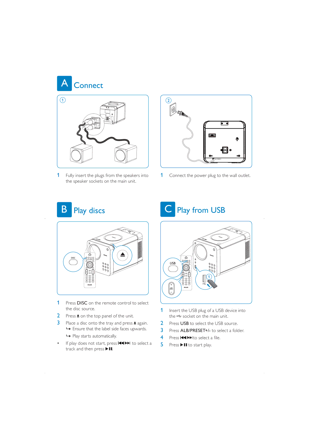 Philips DCM109/37 quick start Connect, Play discs 