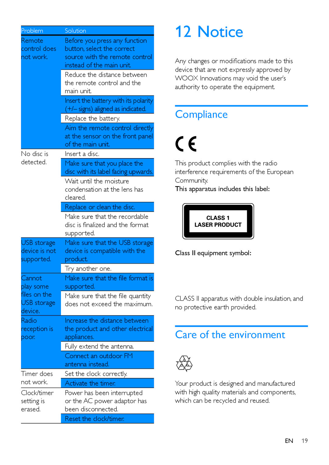 Philips DCM2260 user manual Compliance, Care of the environment 