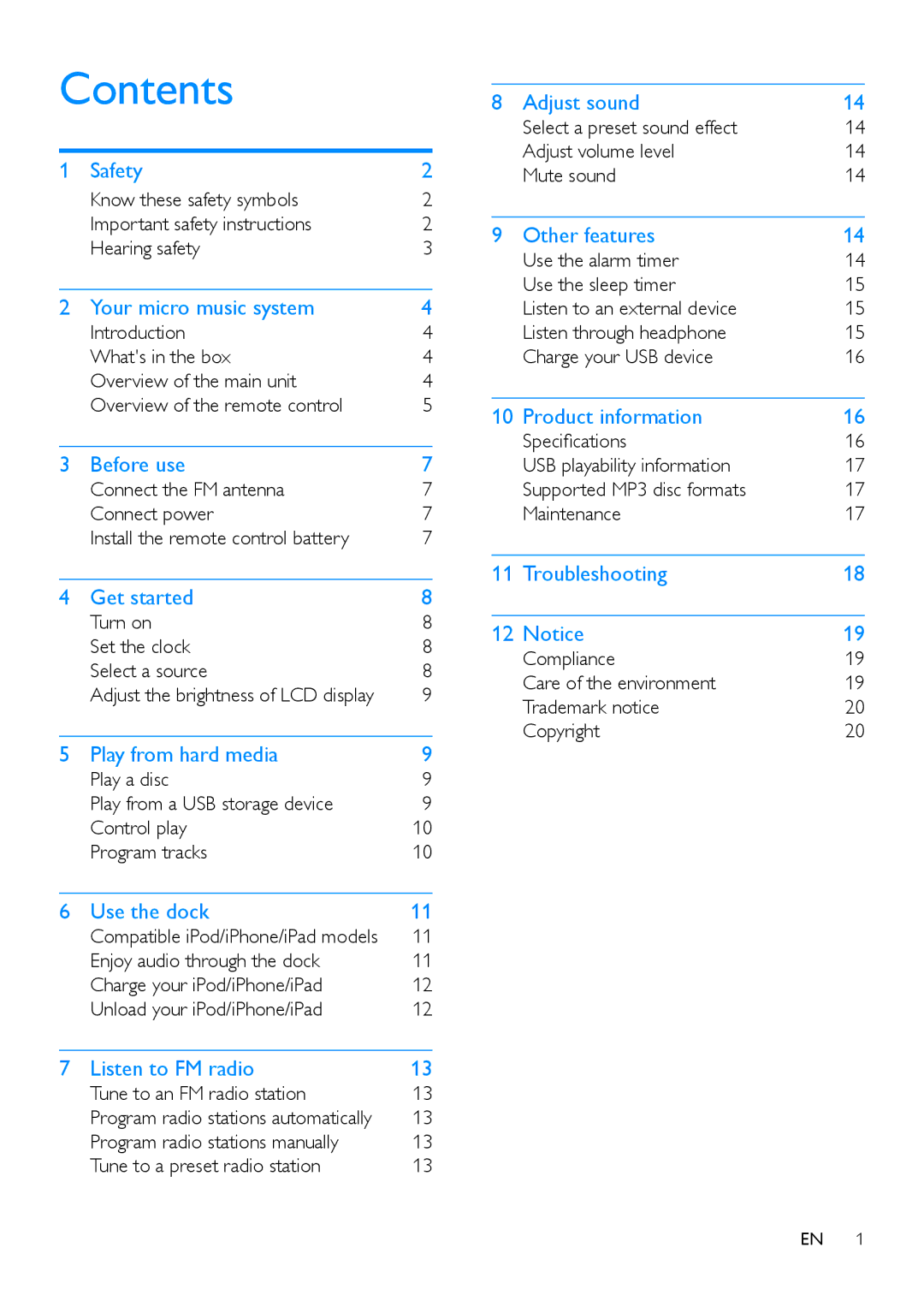 Philips DCM2260 user manual Contents 