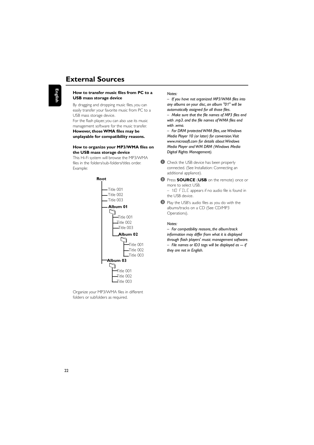 Philips DCM230 quick start Root, Title, Album 