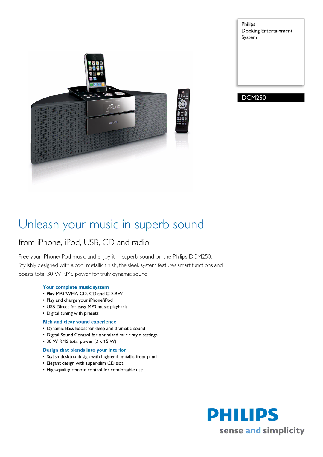 Philips DCM250/12 manual Your complete music system, Rich and clear sound experience 