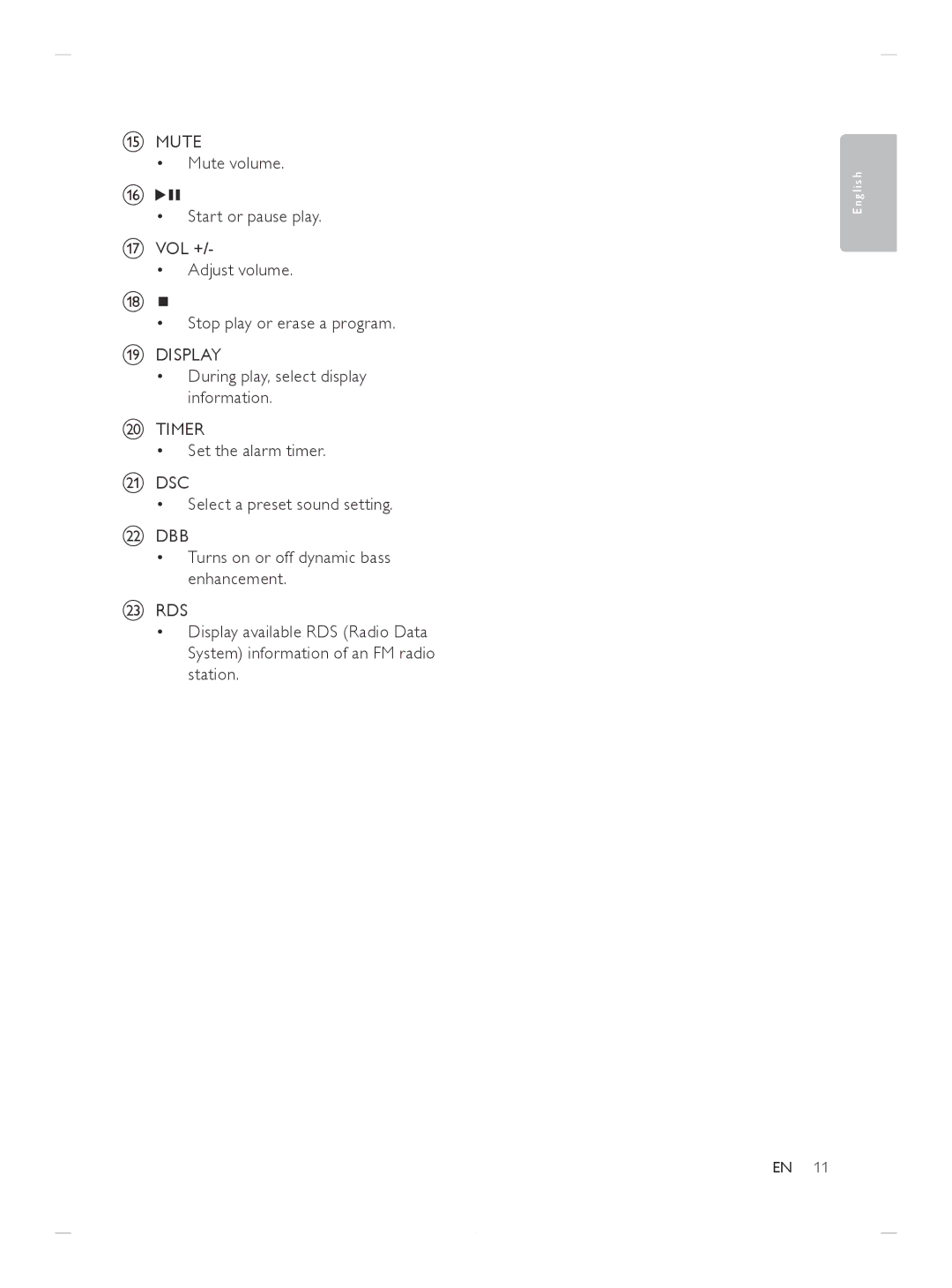 Philips DCM250/37 user manual Select a preset sound setting, Turns on or off dynamic bass enhancement 