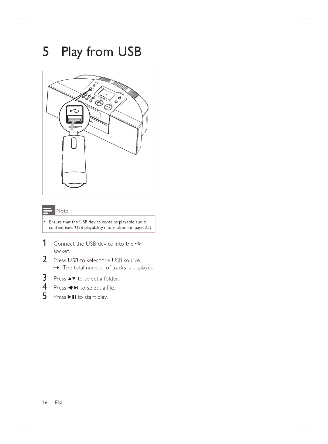 Philips DCM250/37 user manual Play from USB 