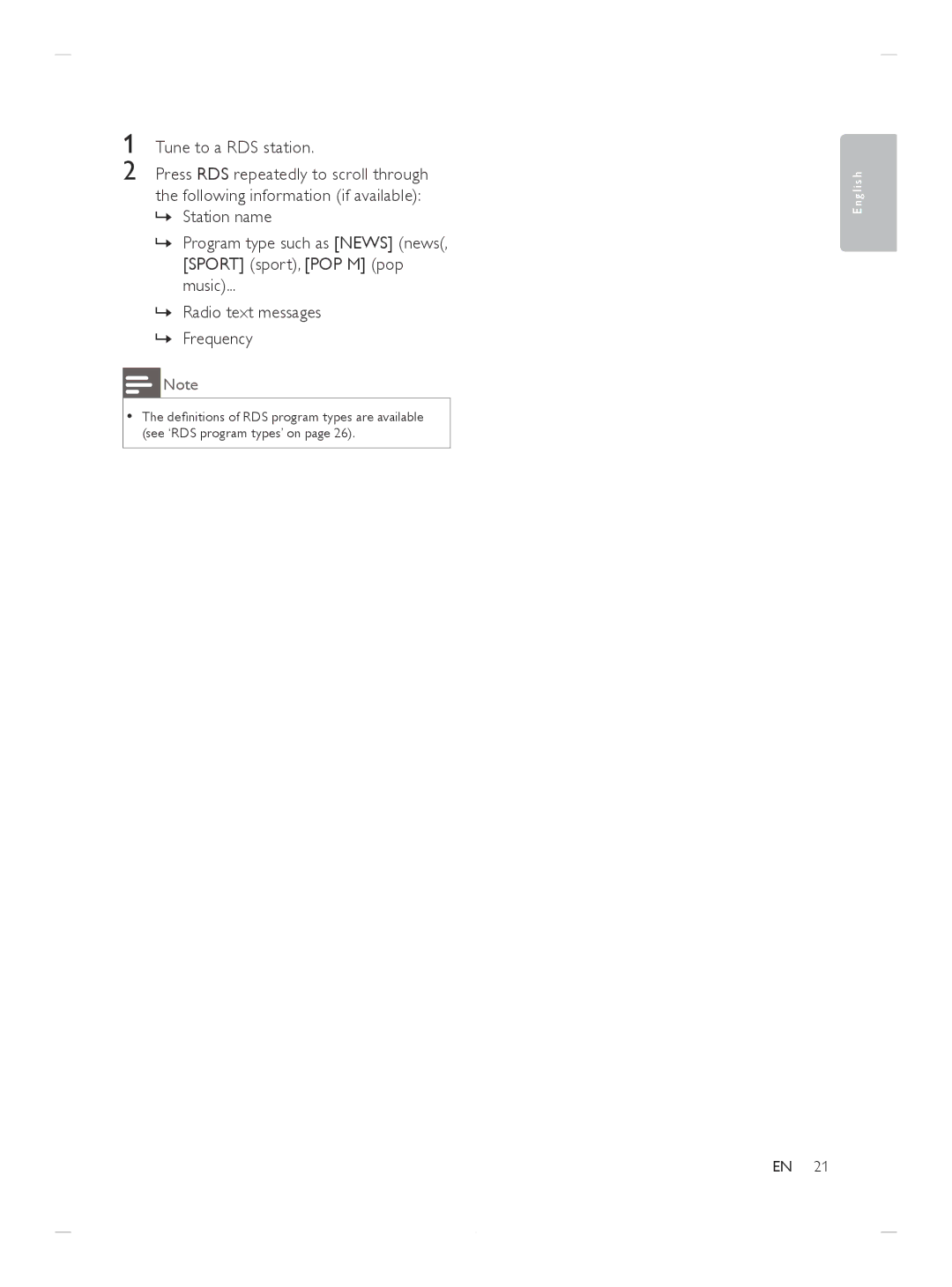 Philips DCM250/37 user manual »» Radio text messages »» Frequency 