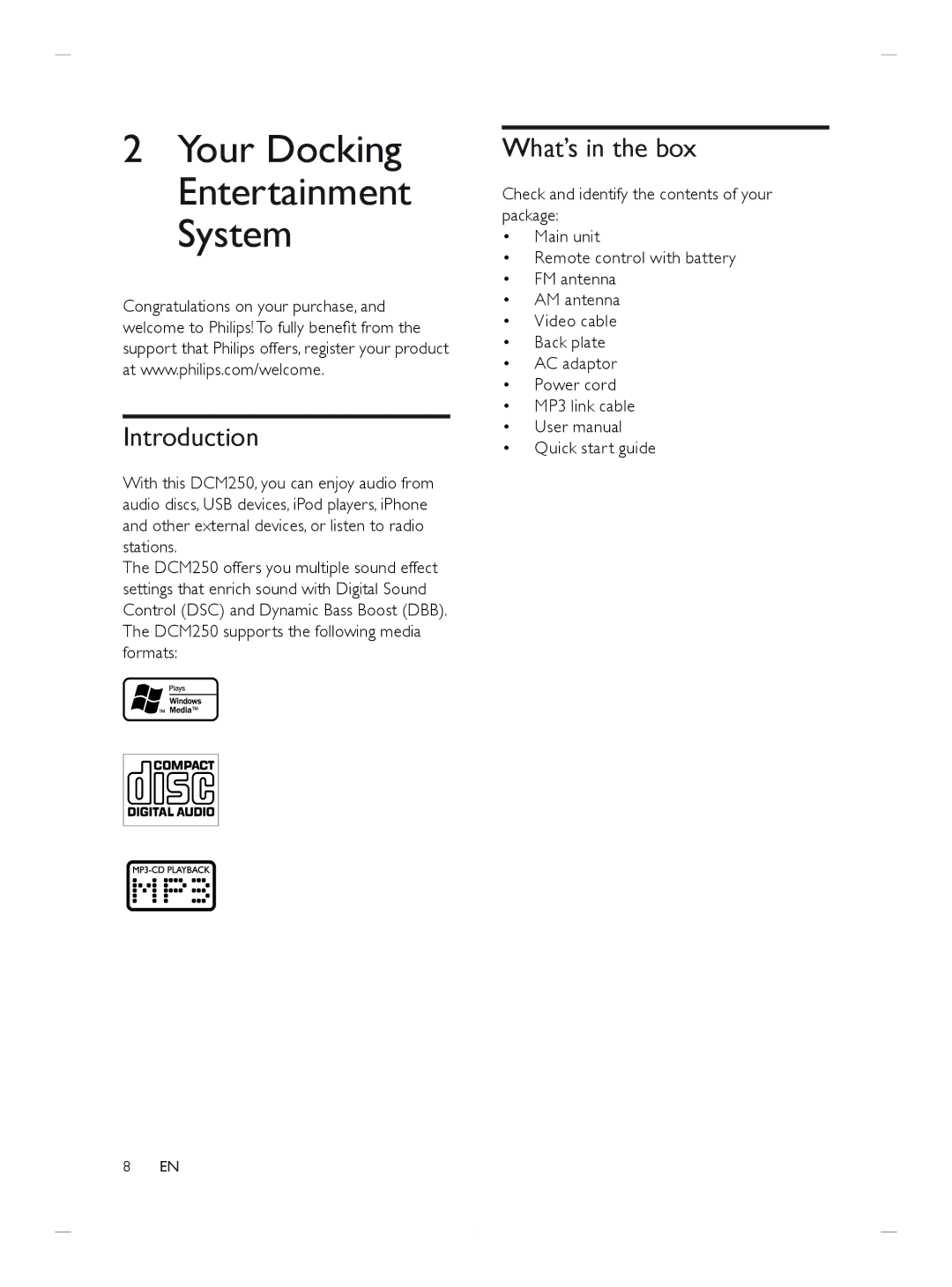 Philips DCM250/37 user manual Introduction, What’s in the box 