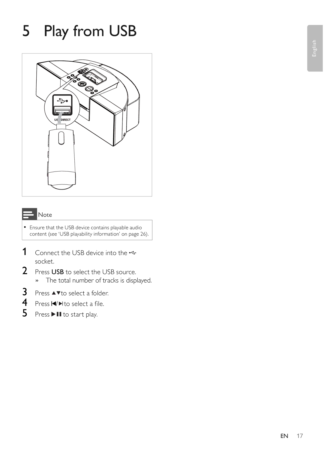 Philips DCM250/37 user manual Play from USB 