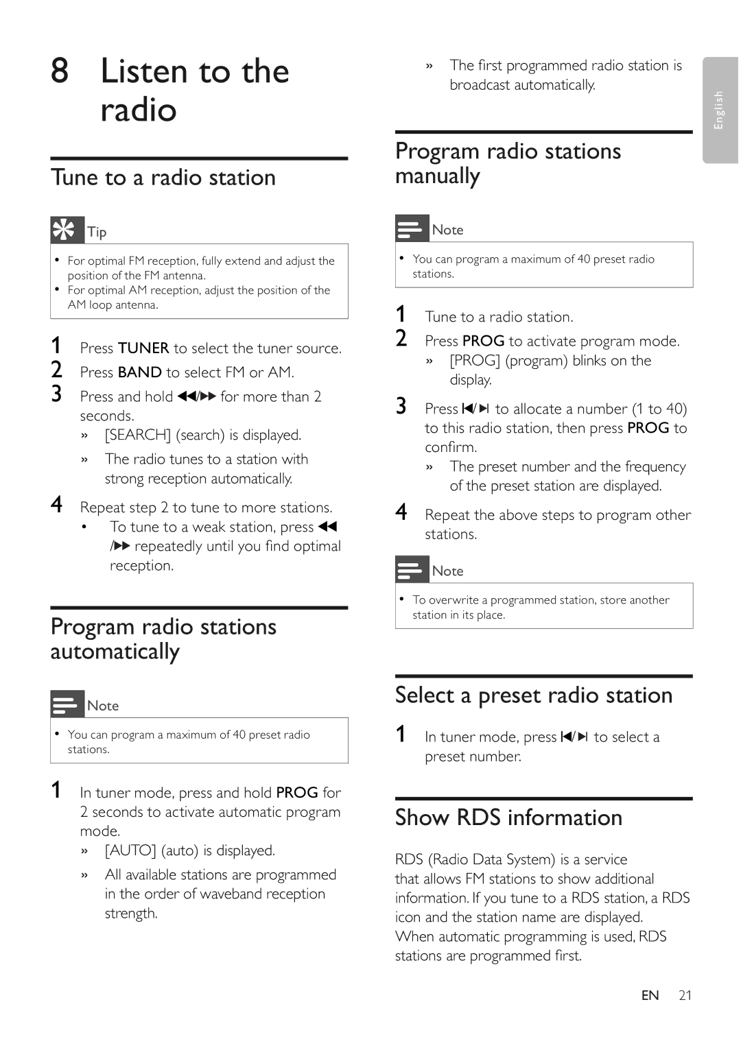 Philips DCM250/37 user manual Listen to the radio 