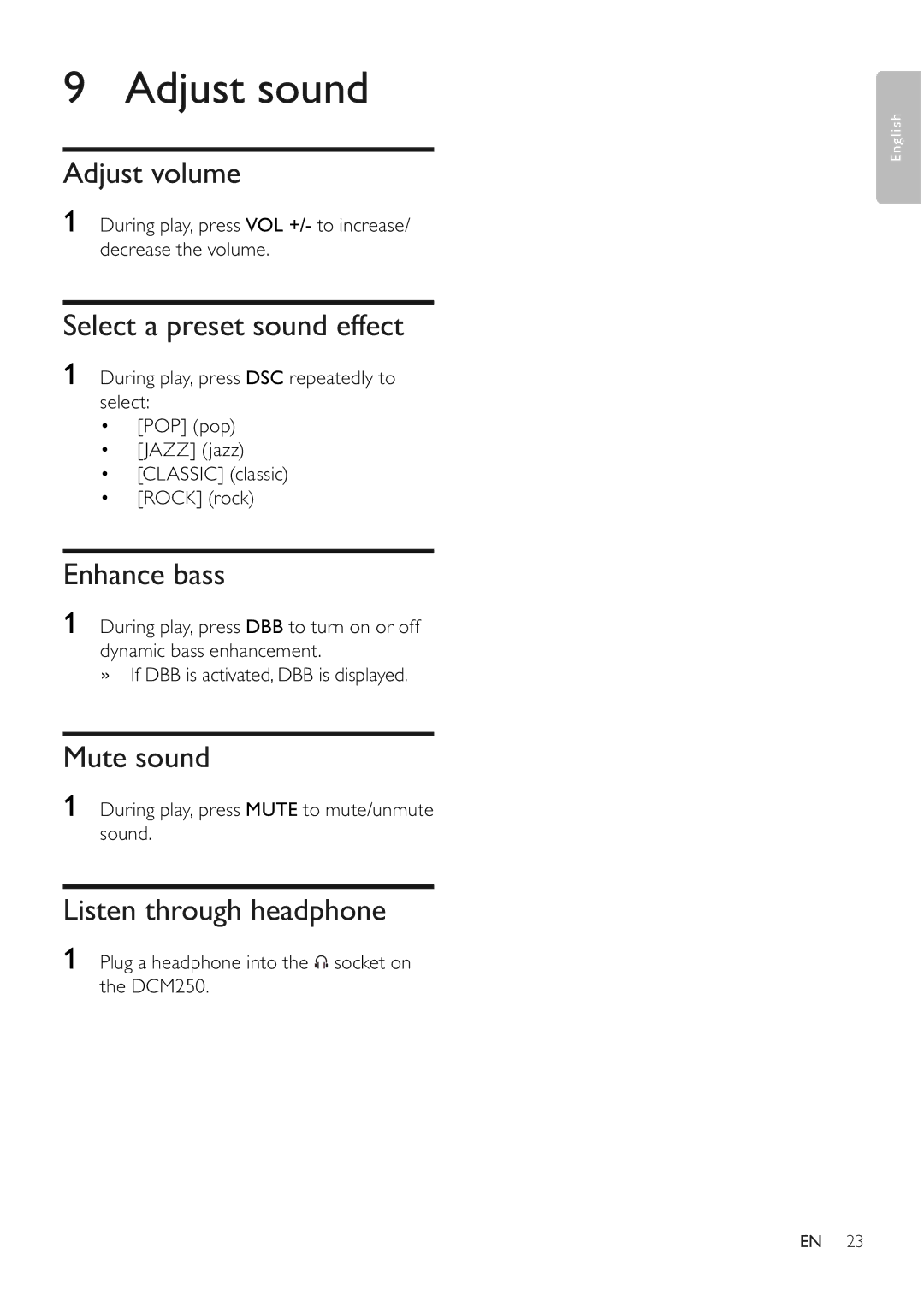 Philips DCM250/37 user manual Adjust sound 