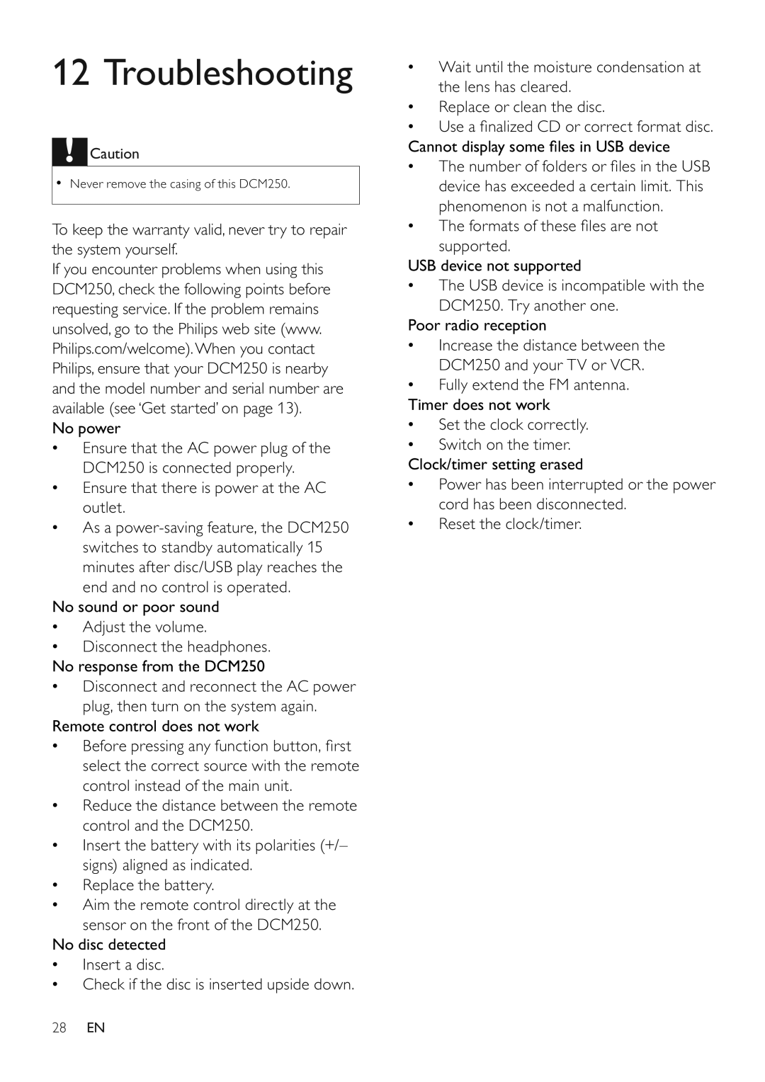 Philips DCM250/37 user manual Troubleshooting 