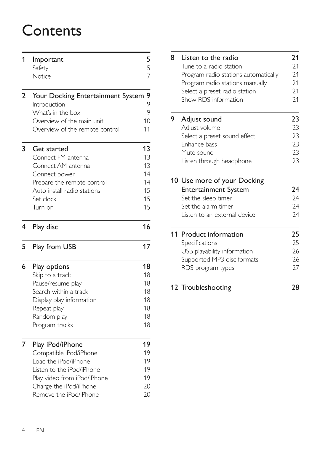 Philips DCM250/37 user manual Contents 