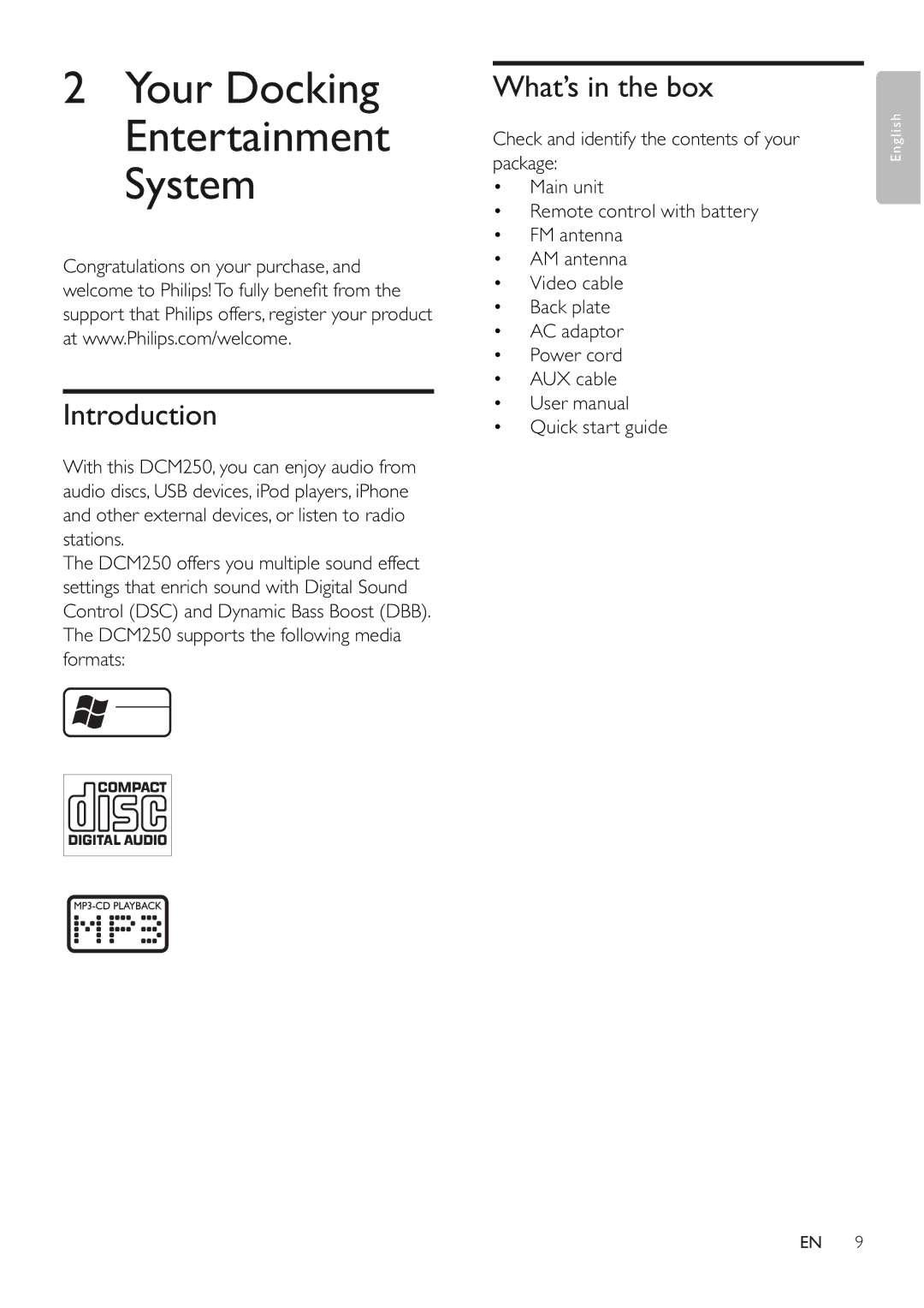 Philips DCM250/37 user manual Introduction, What’s in the box 