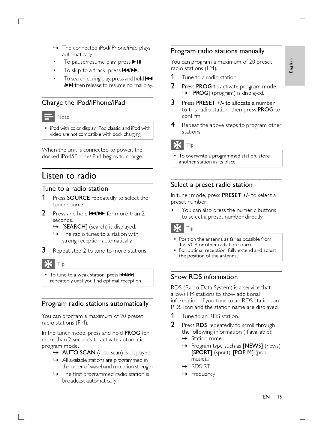 Philips DCM3020 user manual Listen to radio 