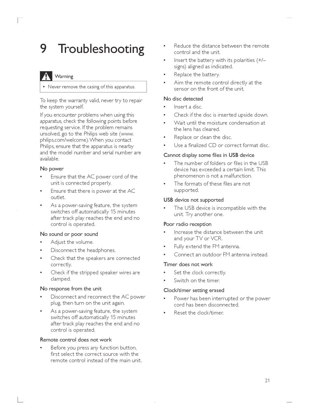 Philips DCM3020 user manual Troubleshooting 