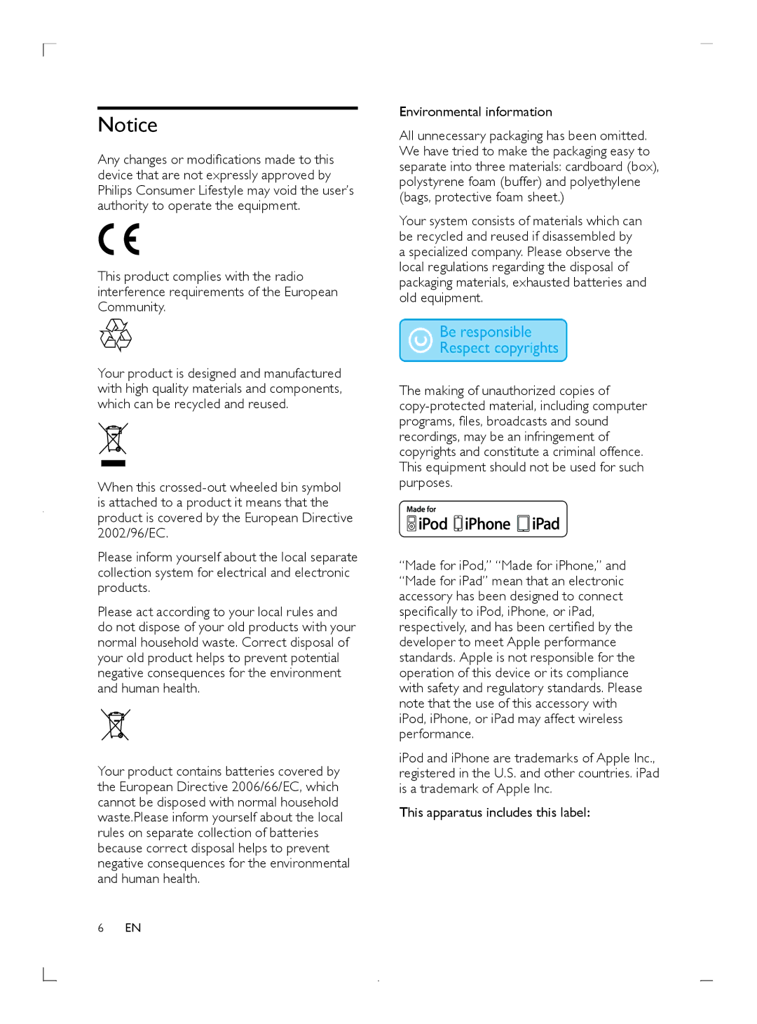 Philips DCM3020 user manual Environmental information, This apparatus includes this label 