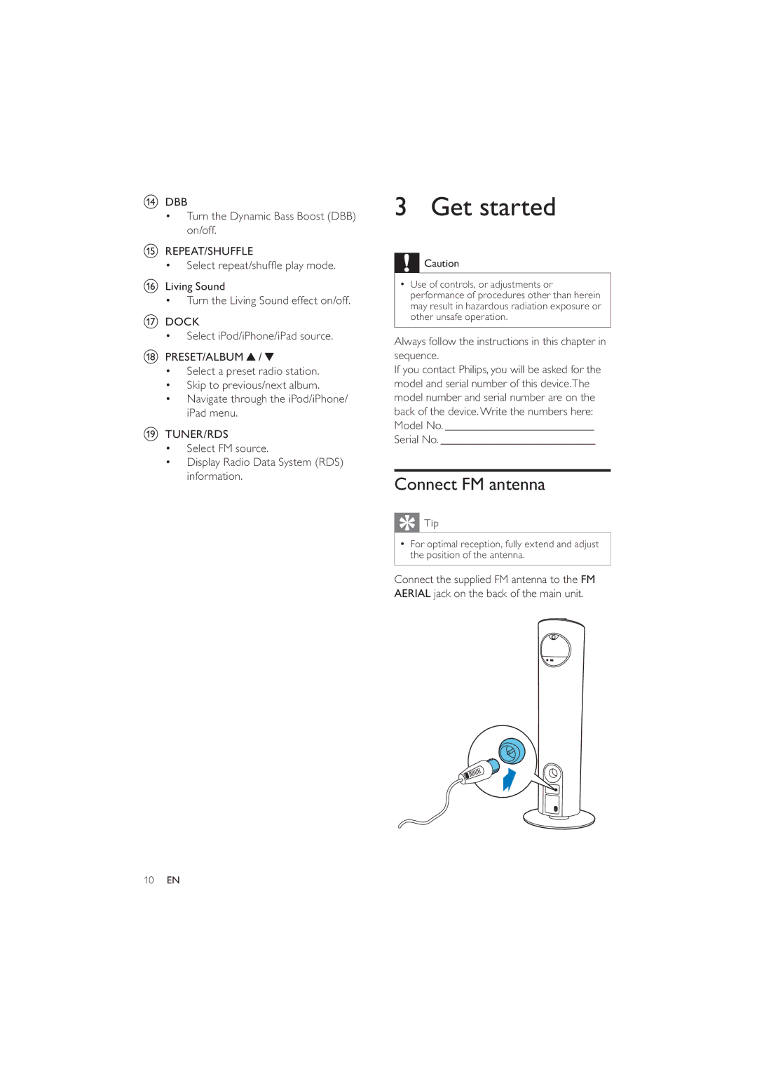 Philips DCM5090 user manual Get started, Connect FM antenna 