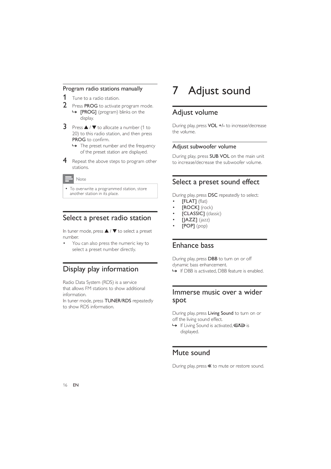 Philips DCM5090 user manual Adjust sound 