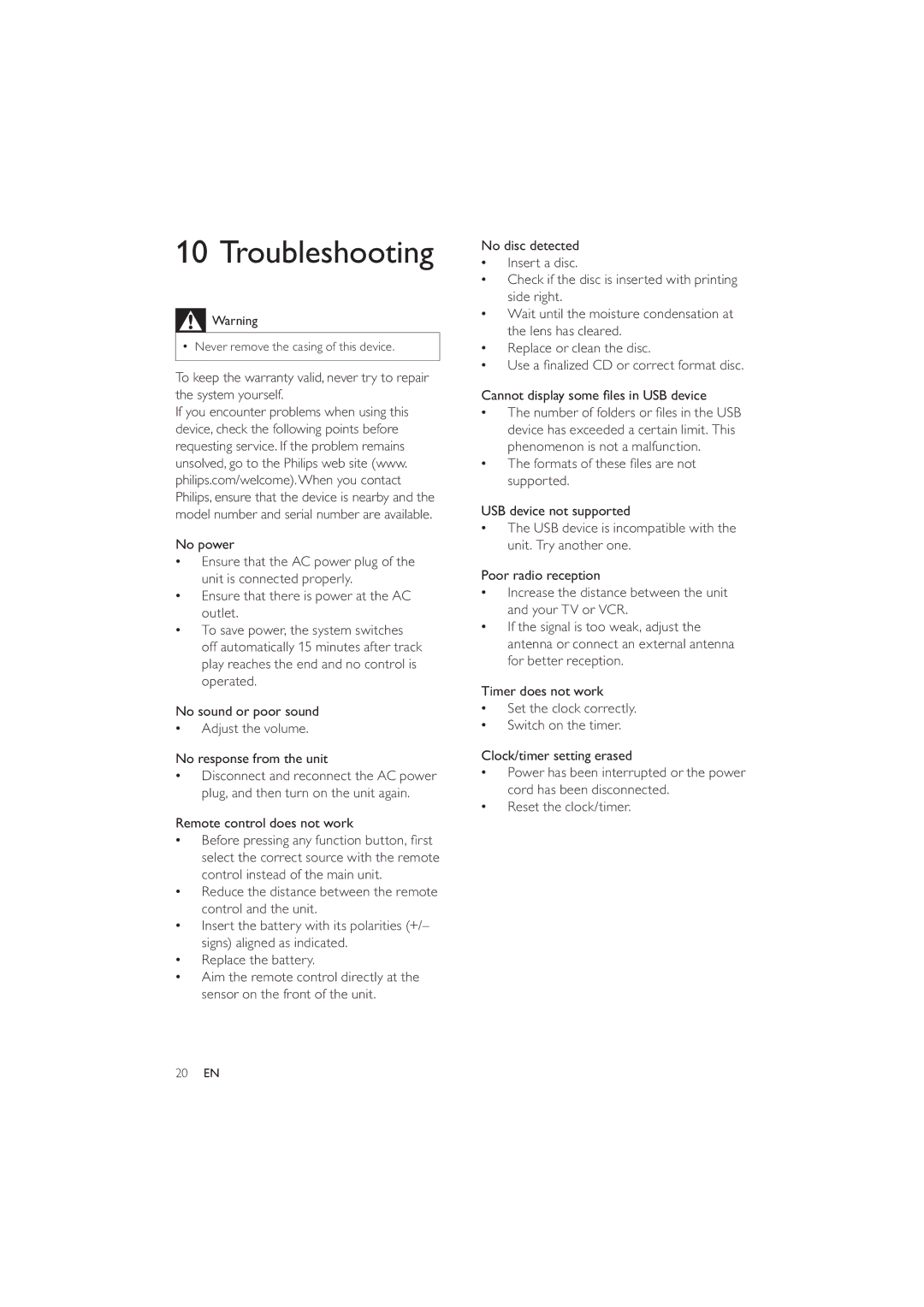 Philips DCM5090 user manual Troubleshooting, Remote control does not work, Replace or clean the disc 