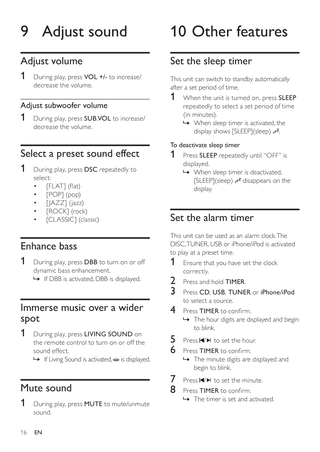 Philips DCM580 user manual Adjust sound 