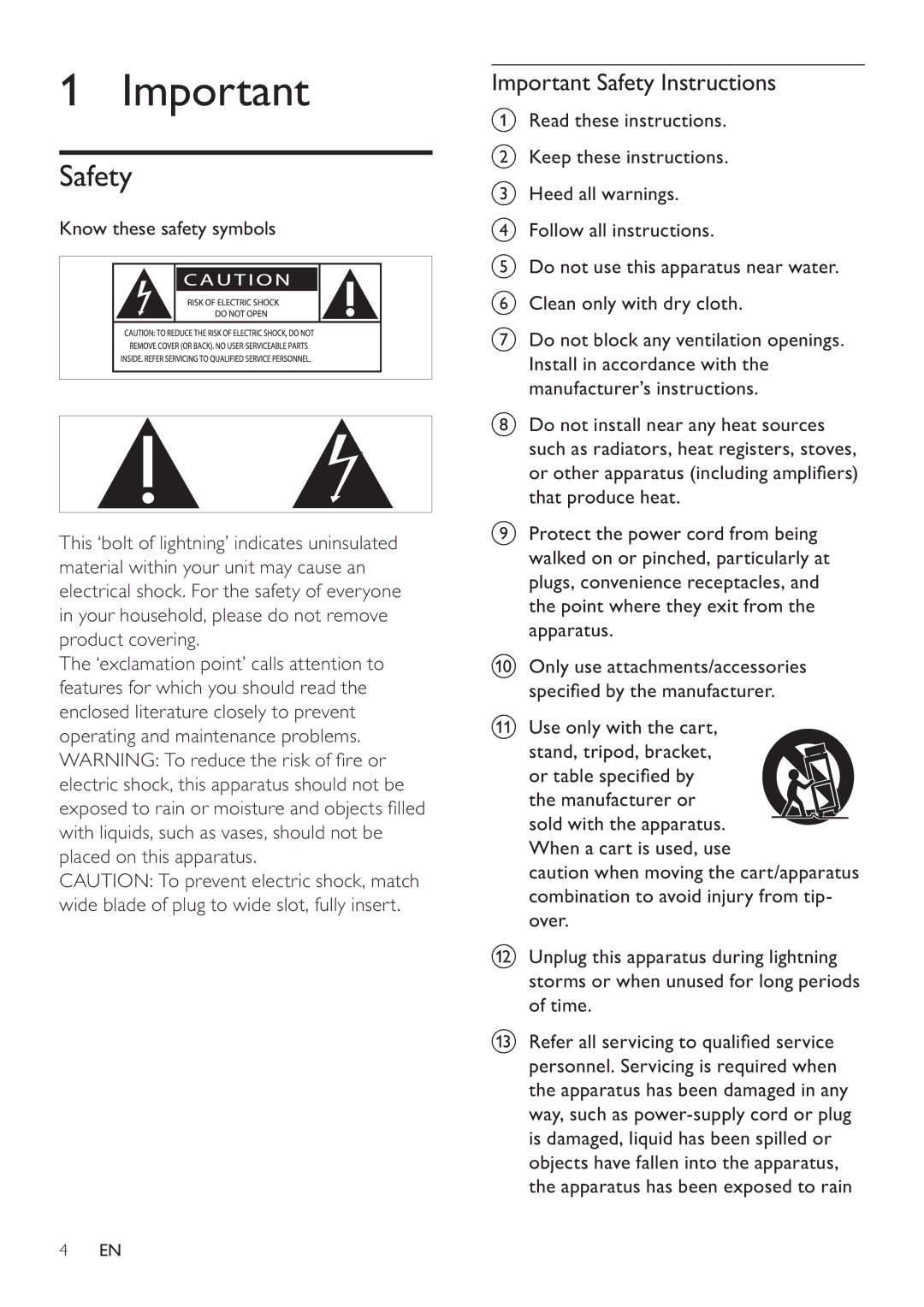 Philips DCM580 user manual Important Safety Instructions 