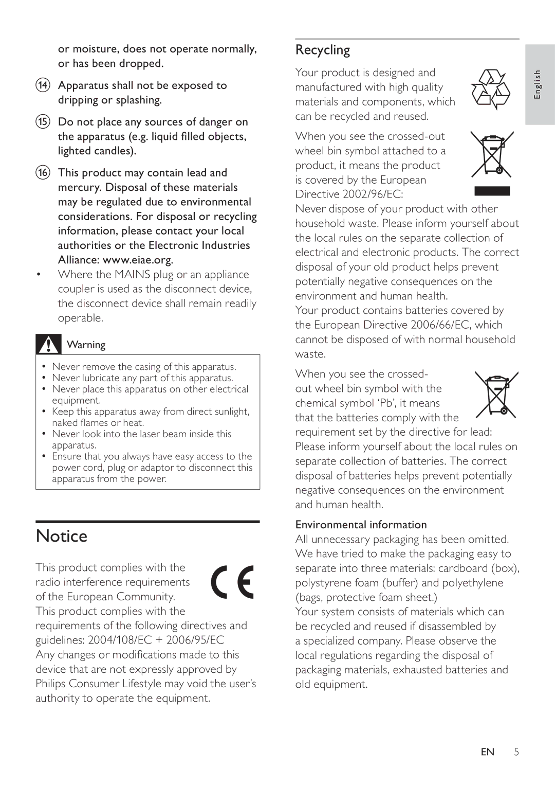 Philips DCM580 user manual Recycling, Is covered by the European 