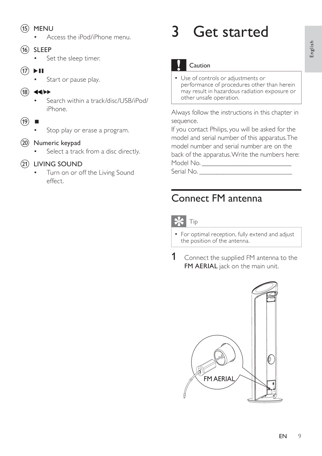 Philips DCM580 user manual Get started, Connect FM antenna 