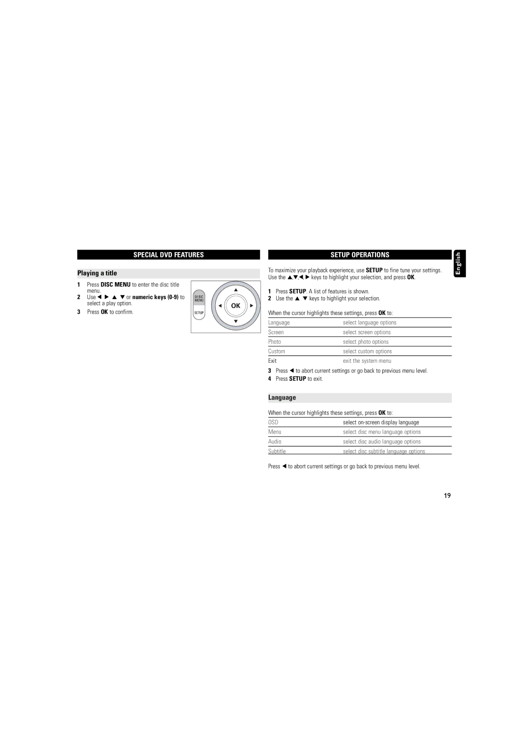 Philips DCP851 user manual Playing a title, Setup Operations, Use 1 2 3 4 or numeric keys 0-9 to select a play option 