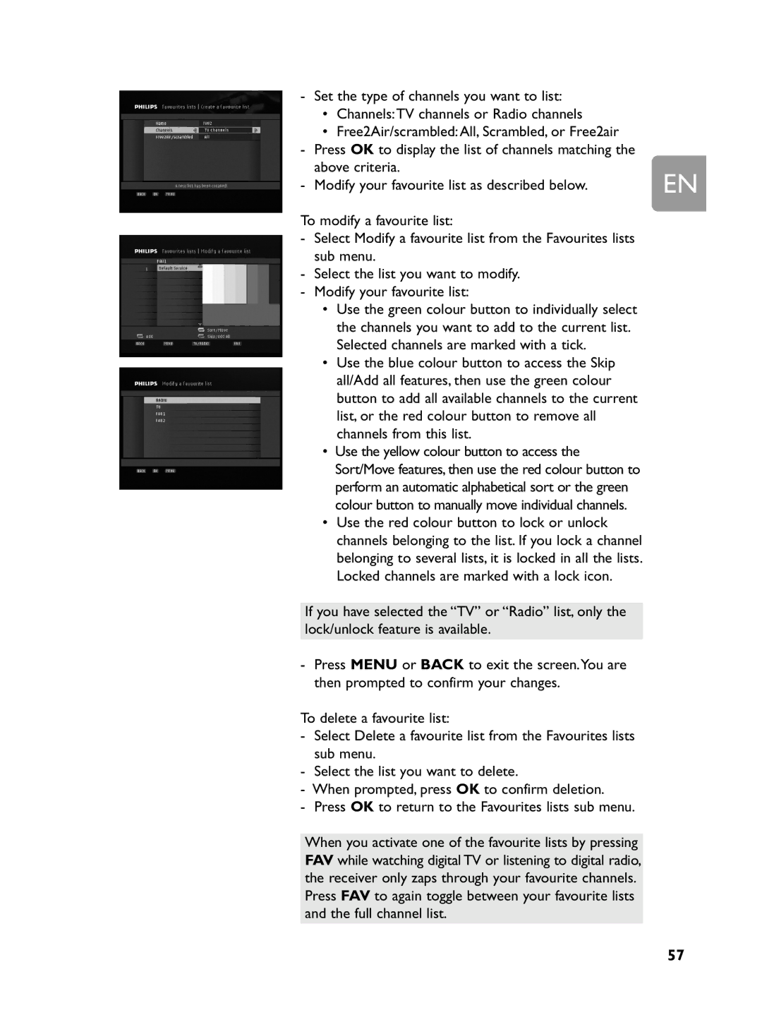 Philips DCR 2020 user manual Above criteria, Modify your favourite list as described below, To modify a favourite list 