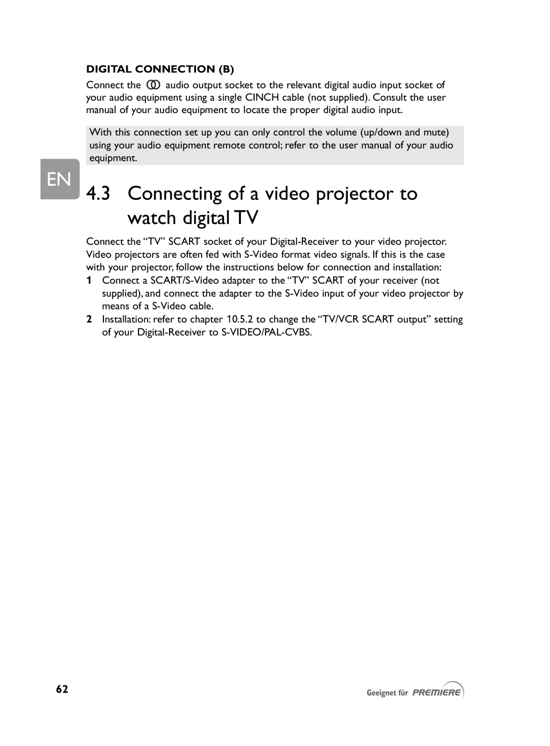 Philips DCR 2021 user manual Connecting of a video projector to watch digital TV 