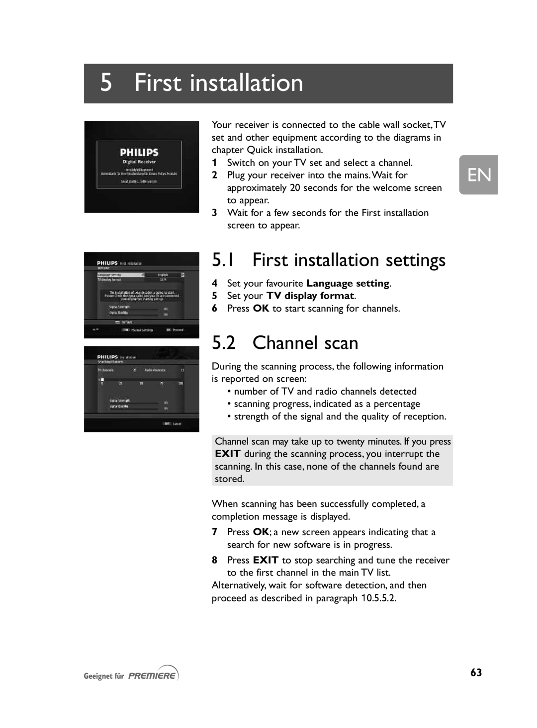 Philips DCR 2021 user manual First installation settings, Channel scan, Set your TV display format 