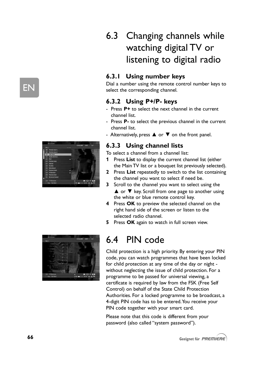 Philips DCR 2021 user manual PIN code, Using number keys, Using P+/P- keys, Using channel lists 