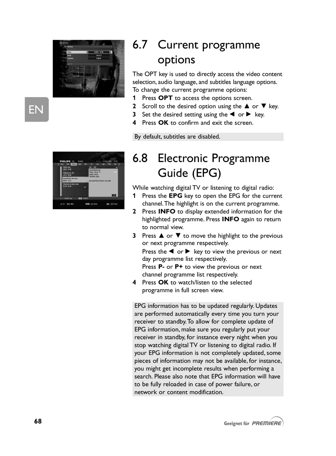 Philips DCR 2021 user manual Current programme options, While watching digital TV or listening to digital radio 