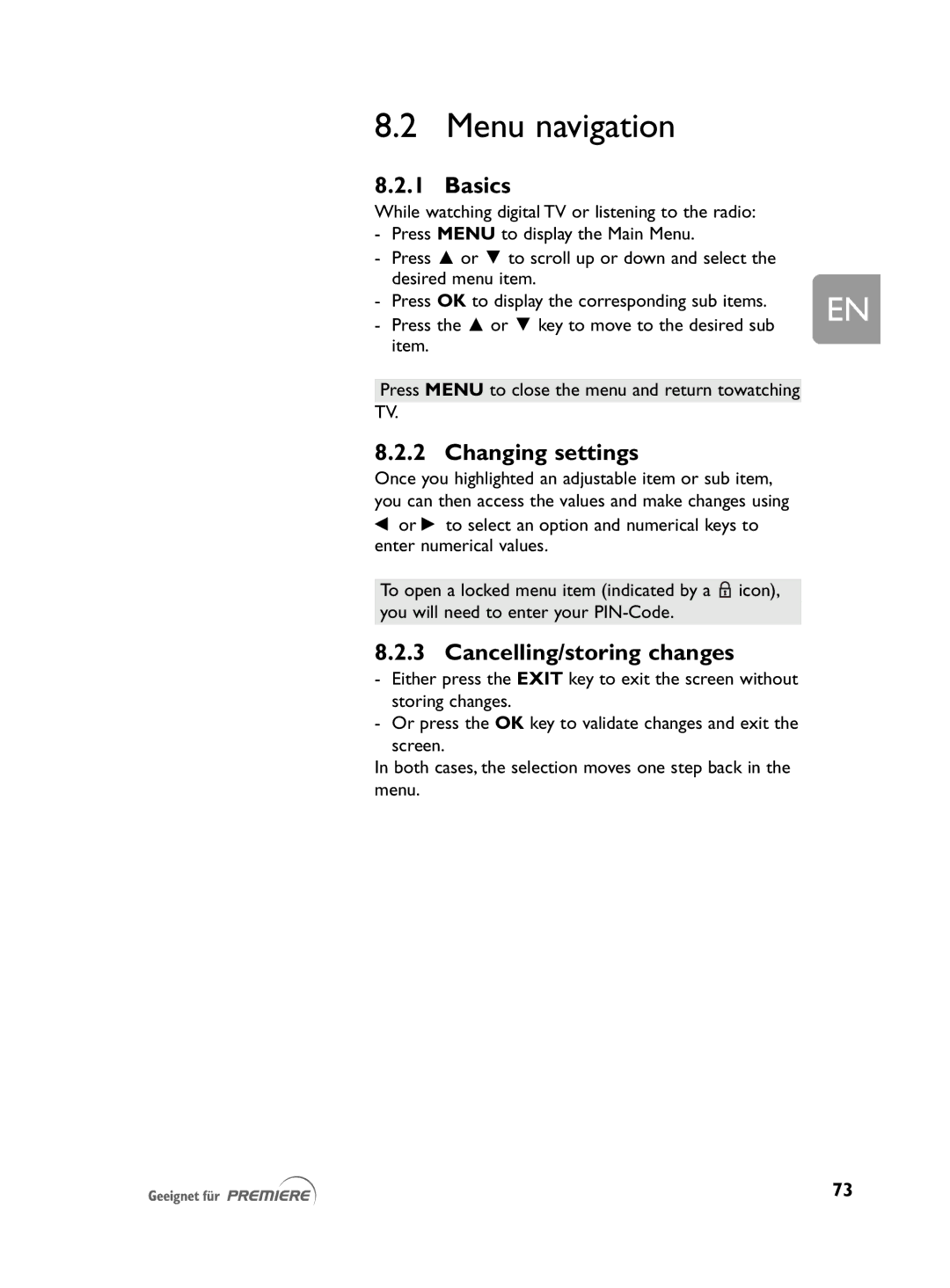 Philips DCR 2021 user manual Menu navigation, Basics, Changing settings, Cancelling/storing changes 