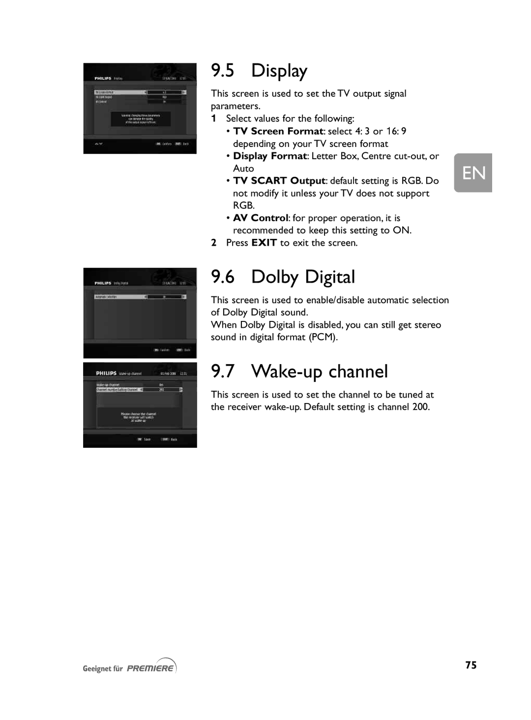 Philips DCR 2021 user manual Display, Dolby Digital, Wake-up channel 