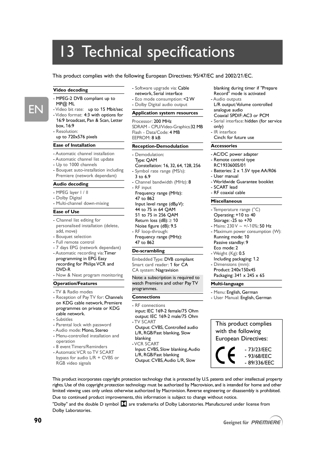 Philips DCR 2021 user manual Technical specifications, Video decoding 