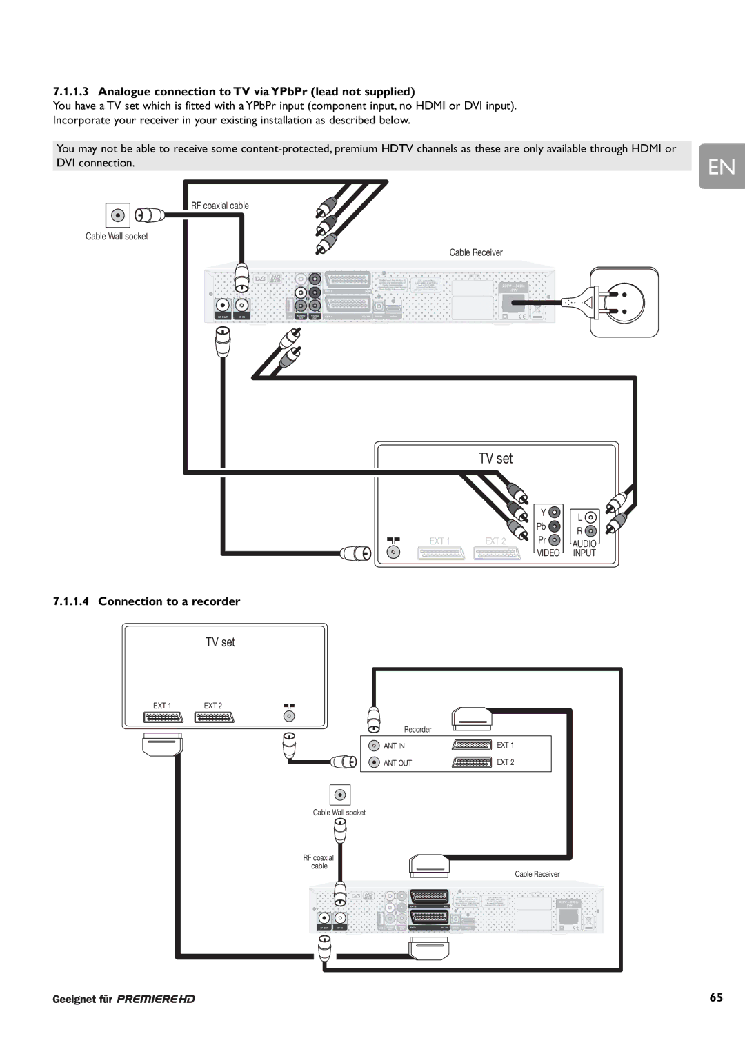 Philips DCR 9000 user manual Analogue connection to TV via YPbPr lead not supplied, Connection to a recorder 