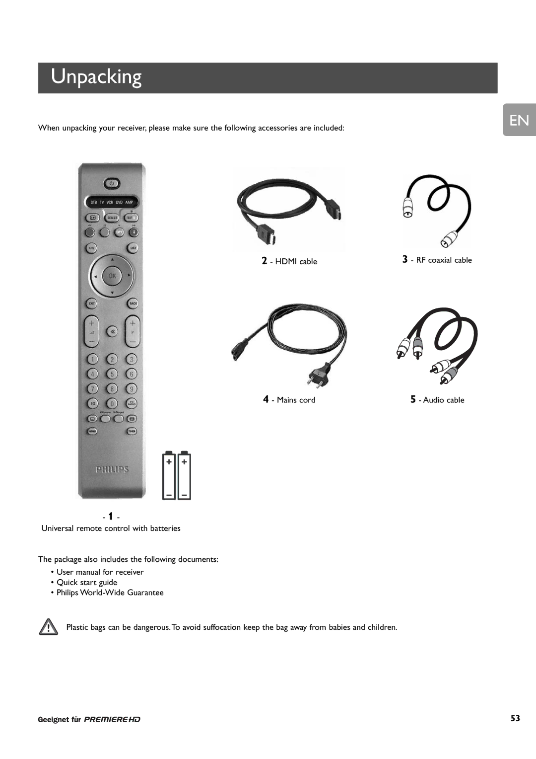 Philips DCR 9000 user manual Unpacking 